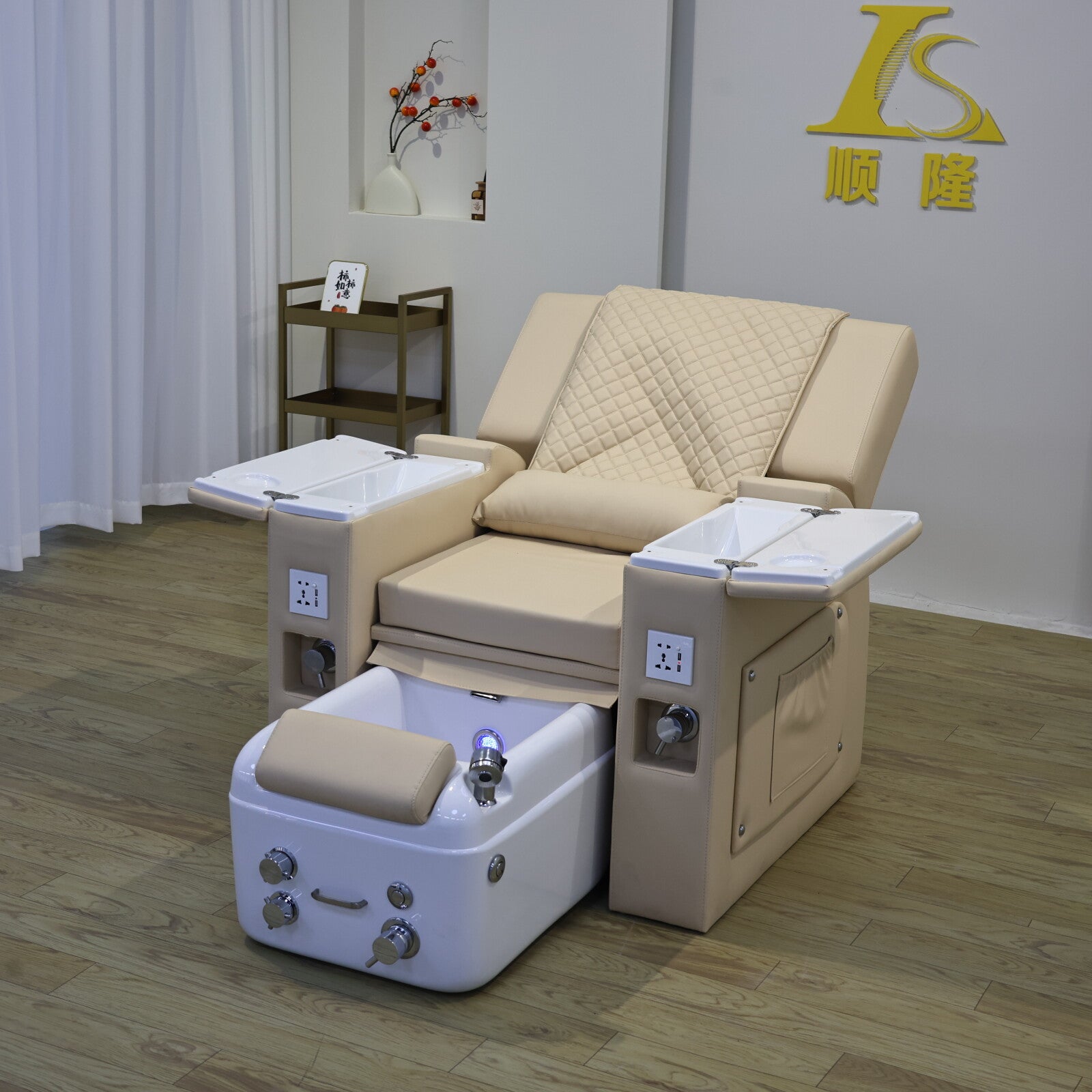 Cream Recline Pedicure Massage Spa Chair