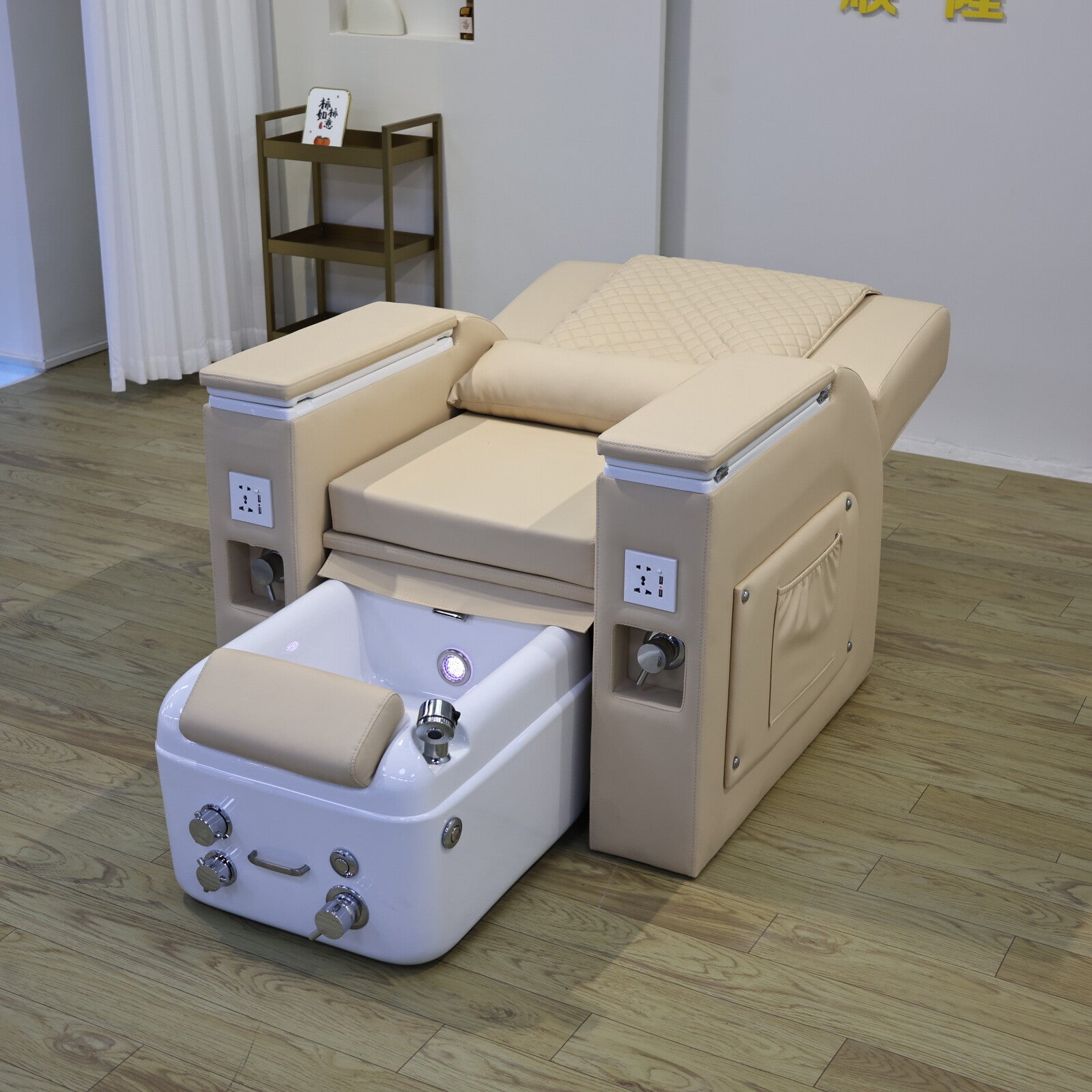 Cream Recline Pedicure Massage Spa Chair