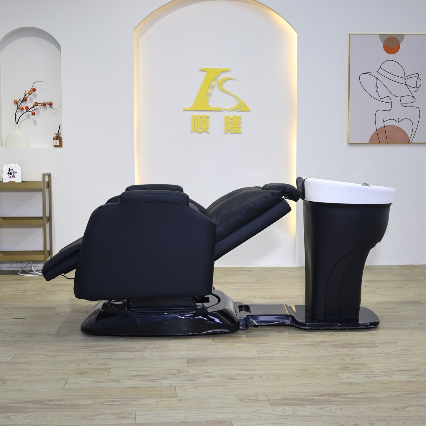 Electric Adjustable Hair Salon Chair with Console-Controlled Lifting, Side Movement, and Washing Capability